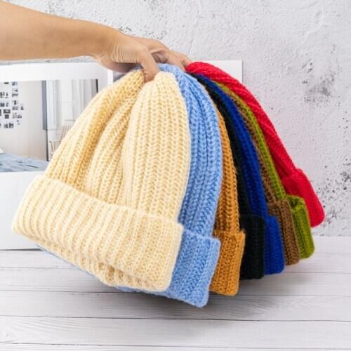 Women Warm Knitted Hat Winter Beanie Hat Ribbed Beanie Hat Windproof Knitted Winter Hat