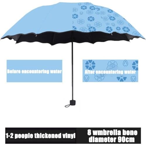 Ladies Portable Umbrellas Windproof 3-Folding Blossoms in Water Changes Color Anti-UV Sun/Rain Umbrella Dropship Umbrellas