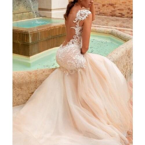 Vestidos de Novia Sexy Backless Mermaid Wedding Dresses Bead Robe de Mariage Brautkleid Chapel Train Bride Dress boda