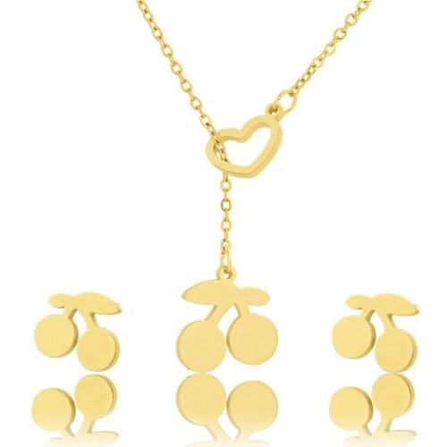 Gold Cherry Pendant Necklace For Women Girl Chain Collar Female Shining Best Quality Party Jewelry Gift Wholesale 45cm/set