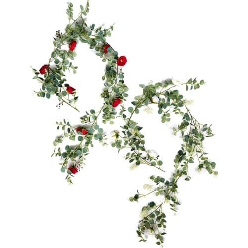 1.95m Artificial Vine Eucalyptus Leaves Rose Flower Garland Home Garden Hanging Decoration