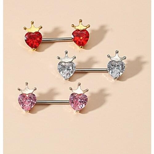 1 Pair Romantic Heart Crystal Crown Nipple Ring Geometric Stainless Steel Women Sexy Body Piercing Jewelry