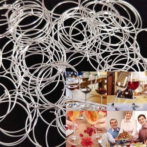 100pcs Champagne Wine Glasses Charm Rings Sliver or Gold Metal Earrings Wire Rings Hoops Gift Party Drink Wine Labeling Supplies