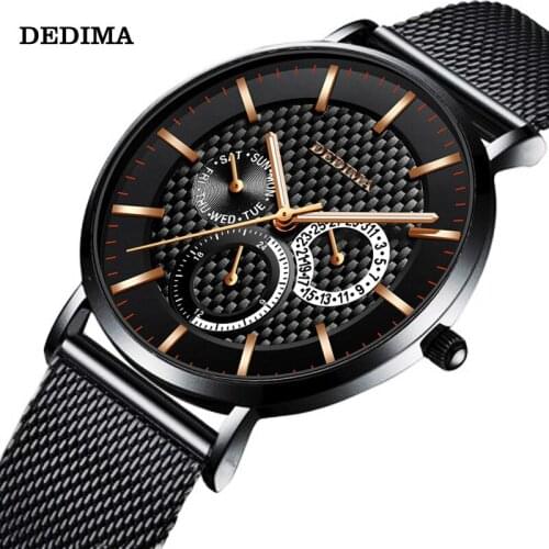 2021 DEDIMA Fashion rose gold mens three eye six pin multifunctional sports waterproof luminous watch