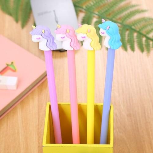 24 pcs Creative Eyelash Unicorn Gel Pen Cute Stationery Cartoon Student Pony Office Supplies cute pens caneta fofa