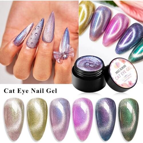 MEET ACROSS 5ML Magnetic Gel Nail Polish Cat Eye Nail UV Gel Holographic Soak Off Gel Glitter Varnish Nail Art