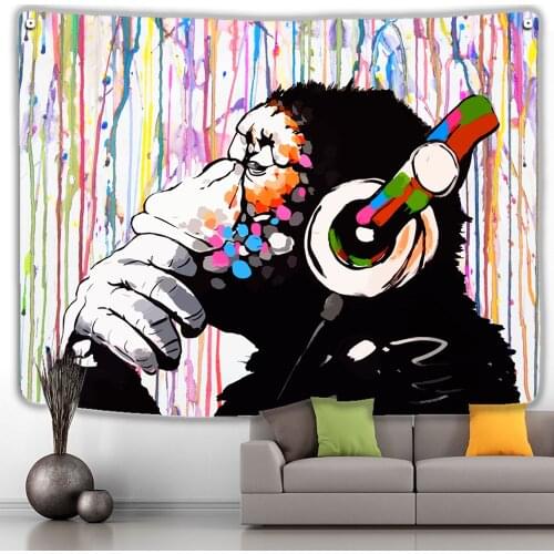 Anime BANKSY DJ Coloured Monkey Gorlla Wall Art Living Room Decor Wandteppich Alfombra Pared Yкрашения для стен Manga Tapestry