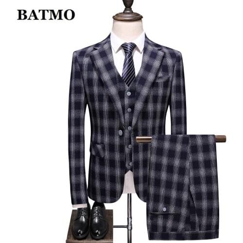 Batmo 2021 new arrival high quality plaid Single Breasted casual suits men,mens wedding dress,plus-size S-5XL 6728