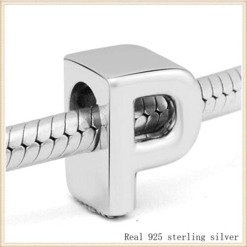 26 Letter P Charm 100% 925 Sterling Silver Alphabet A-Z Beads for jewelry Making Fit Charms Bracelet DIY free shipping 02LE017P