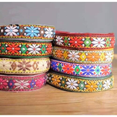 Colorful Cotton Daisy Webbing 2.3CM 3YARD/LOT Woven Jacquard Ribbon for DIY Hand-Sewn Clothes Cuffs and Apparel Decoration