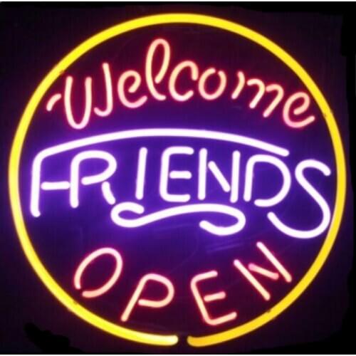 Welcome Friends Open Neon Sign Custom Handmade Real Glass Tube Bar KTV Store Shop Motel Restaurant Display Neon Signs 16"X16"