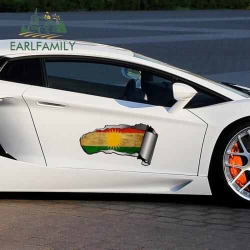 EARLFAMILY 43cm x 19cm Car Body Sticker 3D Ripped Open Gash Torn Metal Design With Kurdistan National Flag Car Warp Vinyl Decal