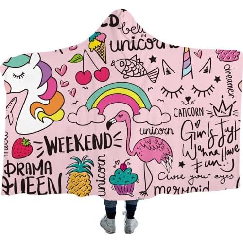 Flamingo Hooded Blanket Tropical Sherpa Fleece Wearable Blanket Floral Kids Adults Throw Blanket Home Textiles