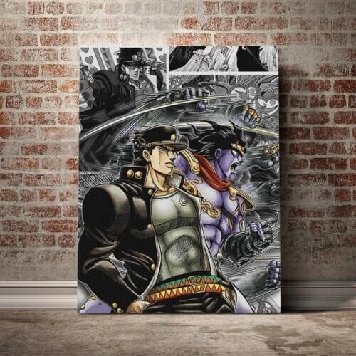 Jotaro Kujo Star Platinum JoJos Bizarre Framed Canvas poster Painting wall Art decor Study Home Decoration Wooden Frame Prints