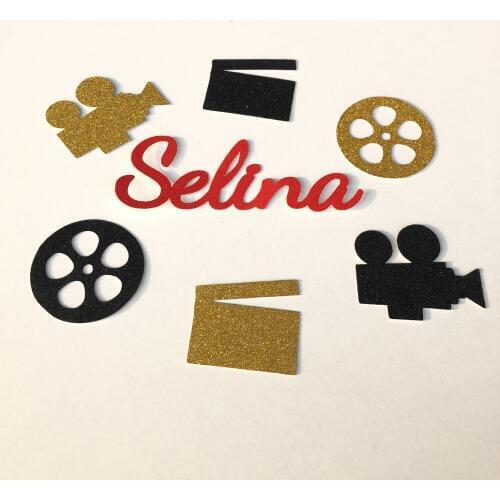 Custom Black Movie Camera Reel Film gold Star Table Confetti Decoration Centerpiece Hollywood Theme birthday Party Decorations