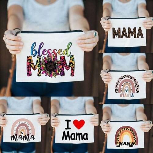 Leopard Rainbow Mama Makeup Bag Retro Mom Make Up Pouch I Love Mama Cosmetic Bags Beauty Gift for Moms Mothers Day Present
