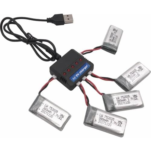 Limskey 3.7V 380mAh Lipo Battery + USB Charger Spare Parts For Hubsan X4 H107 H107L H107D JD385 JD388 Battery