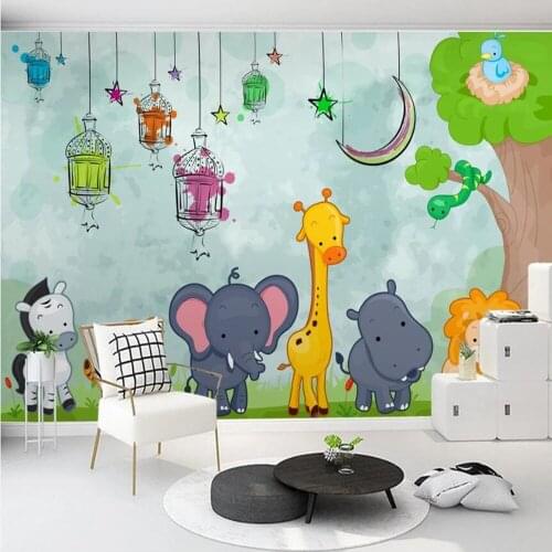 Milofi custom large wallpaper mural 3D minimalist hand-painted cartoon animal world childrens room background wallpaper mural