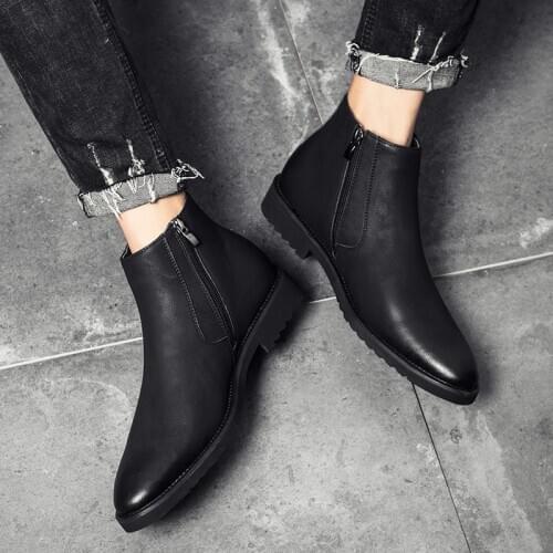 2020 Autumn Early Winter Shoes Men Chelsea Boots Soft Leather Mens Boots British Style Brand Footwear Black KA235