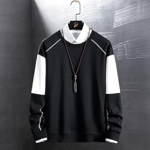 Mens Solid Color Round Neck Trend Sweatshirt Cotton Polyester Coffee Yellow Black White Large Size M L XL XXL XXXL