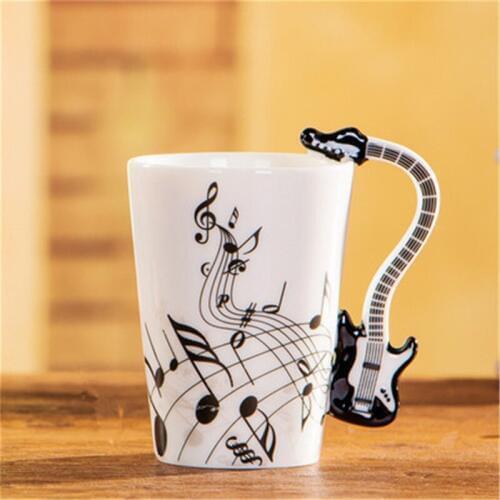 Musical Instrument Notes Coffee Mug With Guitar Shaped Unique Handle Fashion Tea Milk Ceramic Porcelain Mug