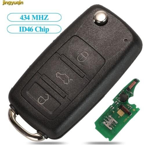 Jingyuqin Remote Smart Car Key Control 434MHZ ID46 Chip For VW Touareg 1K0959753AA Flip Folding Auto Keyless-Go 3 Button