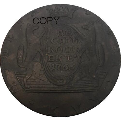 Russia Siberia 1766 KM 10 Kopecks Ekaterina II Red Copper Metal Copy Coin Commemorative COINS Diagonal reeding Edge