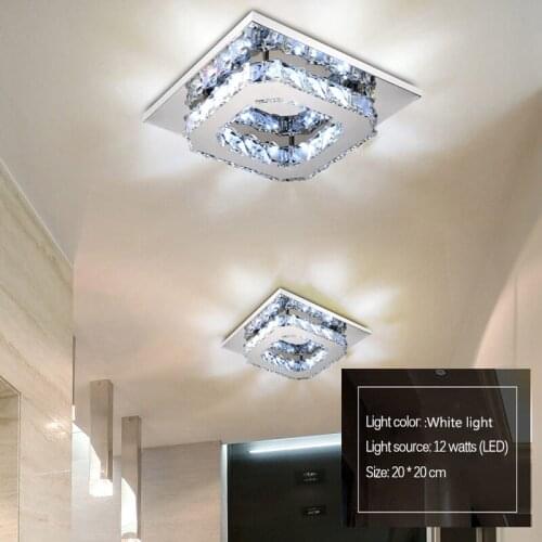 12W Modern Crystal Chandelier LED Stainless Steel Square Recessed Ceiling Light Suitable for Living Room Bedroom Corridor Lamp