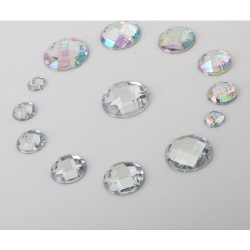 Round Grid Rhinestones Crystal Stone Sew On Rhinestone 2 Holes Acrylic Jewelry For Clothes Decoration DIY 8-10-12-14-16-18-20mm