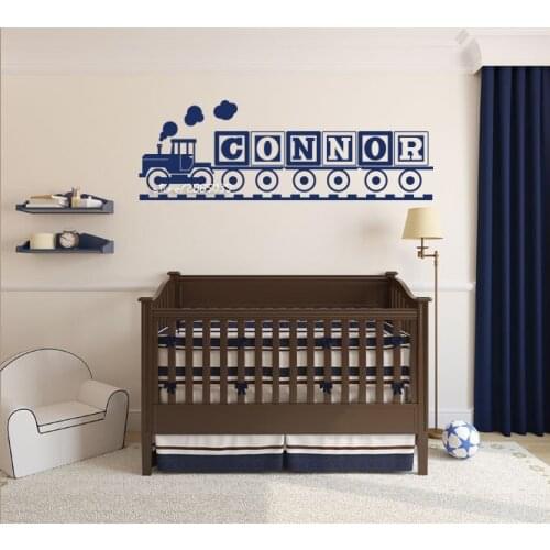 Train and Blocks Vinyl Wall Stickers Non Toxic PVC Wall Decal Personalized Name Wallpaper Home Design Artistic Wall Tattoo SA572
