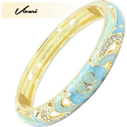 Vivari New Elegant Pure Copper Bracelet Flower Crystal Stone Ladies Fashion Hollow Bracelet