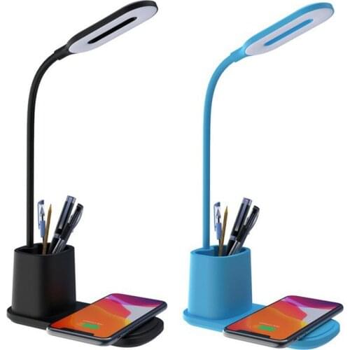 Eye Protection Desk Lamp With Wireless Charger Folding Bedroom Reading Rotation Lamp With Pen Holder Touch Dimming Adjustment