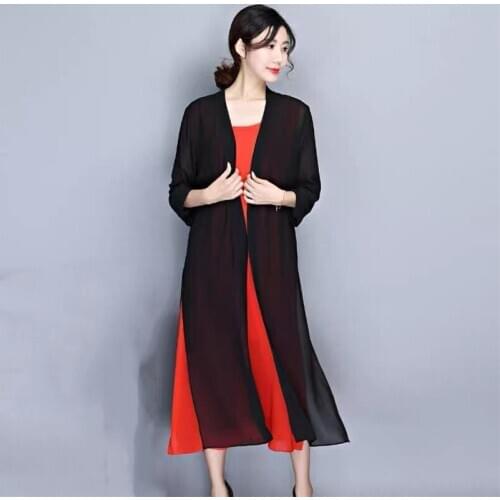 Womens summer sun protection clothing solid chiffon split long cardigan tops office wear elegant shirts plus size m-7xl 8xl