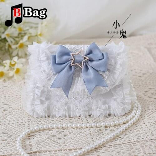 Women sweet lolita bag Bow Lace messenger bag gentle girl Pearl chain shoulder bag female JK Bag cosplay Inclined shoulder bag