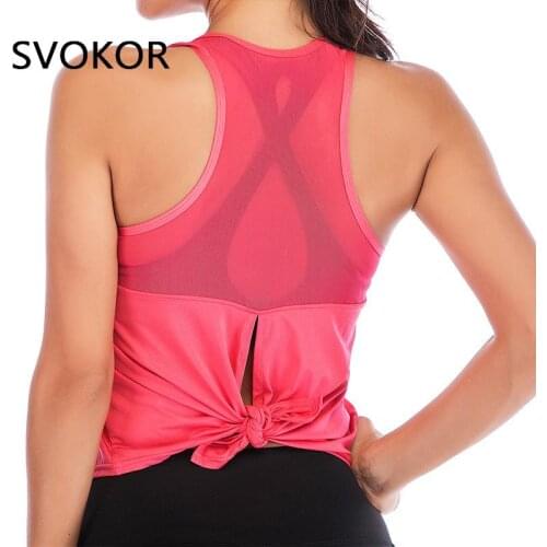 SVOKOR Backless Womens Sports Vest Split Mesh Breathable Workout Crop Tops Female Fitness T-Shirt Sleeveless Active Wear