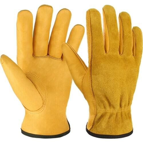 1Pairs Gardening Gloves Autumn Winter Work Gloves Yellow Safety Work Glove Elastic Wrist Full Finger Gloves Warm Driving Mittens