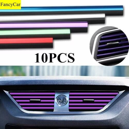 10Pcs Plating Air Outlet Trim 20cm Strip Interior Air Vent Grille Switch Rim Trim Outlet Decoration For Car Interior Accessories