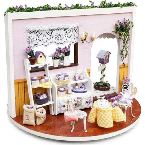 2018 New Arrival Miniature Dollhouse Rooms Lavender Story 3D Assembly House Kit Diy Dollhouse Miniature Wooden Toys for Children