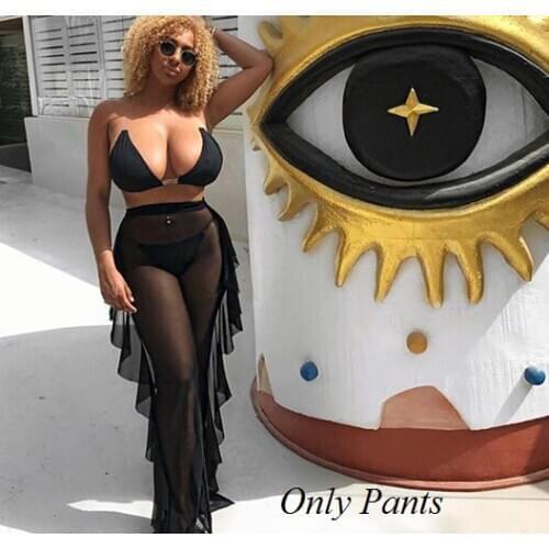 2020 Women´s See Through Beach Cover Up Pants Chiffon Sheer Mesh Ruffle Summer Swimsuits Plus Size Loose Sexy Long Pants