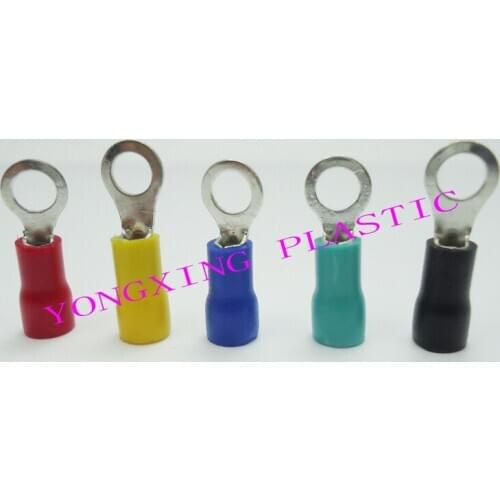 250pcs/lot RV2-3 insulated terminal block 16-14AWG 1.5-2.5mm2 cable red yellow blue green black five color mixed