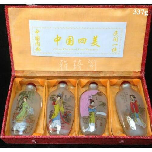 4pc Chinese Four big beautiful women painting collection glass SNUFF BOTTLE-painting home decoration SNUFF BOTTLE