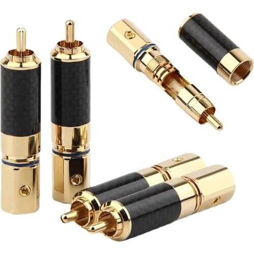 4Pcs Carbon Fiber RCA Plug HIFI Audio Jack Pure Copper Speaker Plug DIY Welding Wire Connector Adapter