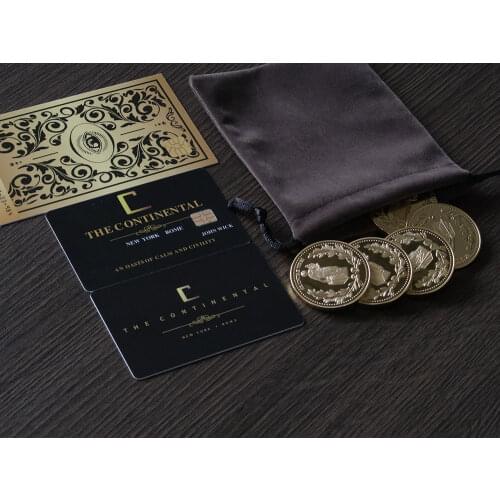 5pcs Suit 1:1 John Wick Movie Props Die-Cast Zinc Alloy Collection Gold Coins With Continental Hotel Card Best European Gift