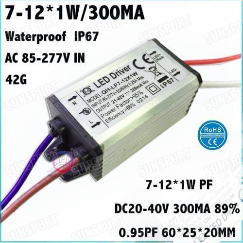 5Pcs Waterproof High PF 12W AC85-277V LED Driver 7-12x1W 300MA DC20-40V Constant Current LED Power For Panel light Free Shipping