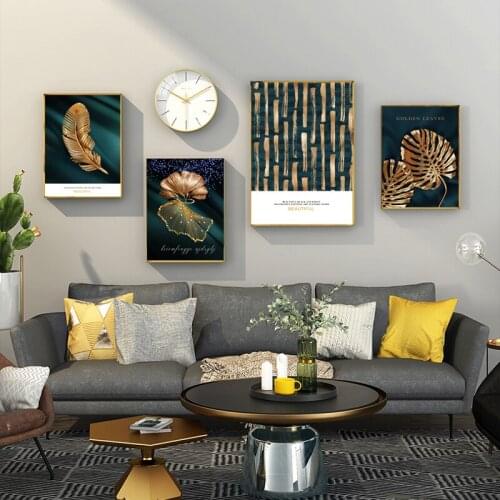 Abstract Modern Golden Plant Leaves Art Poster Print Nordic Style Wall Canvas Painting Living Room Decoration Picture Home Decor