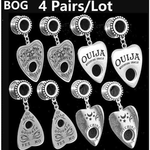 BOG-4 Pairs Ouija Board Planchette Antique Tribal Threaded Ear Tunnel Vintage Expander Ear Stretcher Body Piercing Jewelry