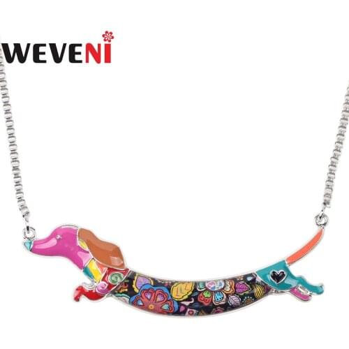 WEVENI Enamel Alloy Jumping Dachshund Dog Necklace Pendant Choker Chain Fashion Animal Jewelry For Women Girls Gift Accessories