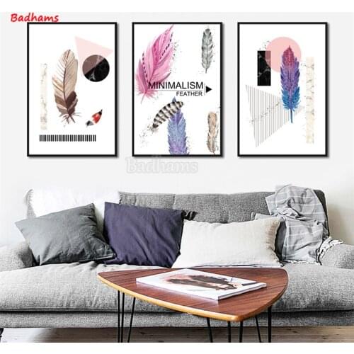 Living Room Decoration Layout Simple Nordic Style Geometric Feather Pattern Decorative Painting Sofa Background Wall Painting