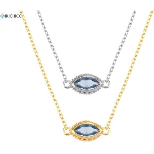 KIKICHICC 925 Sterling Silver Gold Lucky Eye Blue Big Zircon CZ Charm Choker Necklace Long Chain Jewelry Gift For Women Party