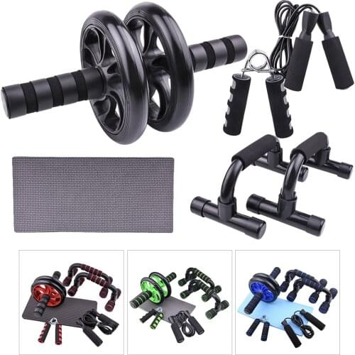 Abdominal Wheel Ab Roller Push-up Stand Home Gym Fitness Equipment Bodybuilding Muscle Trainer Kneeling Pad Skipping Rope Set
